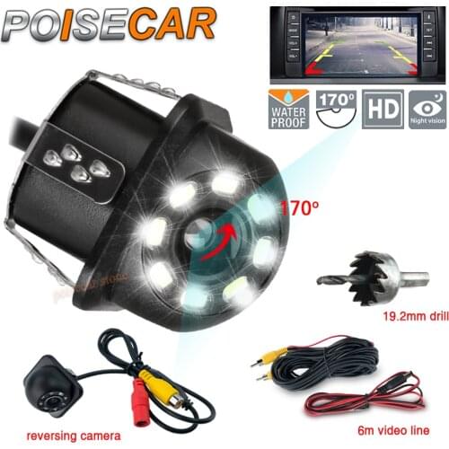 8 Led lights HD Night Vision Rear View Camera 170 Degree Wide Angle With Parking Line For Car Reversing