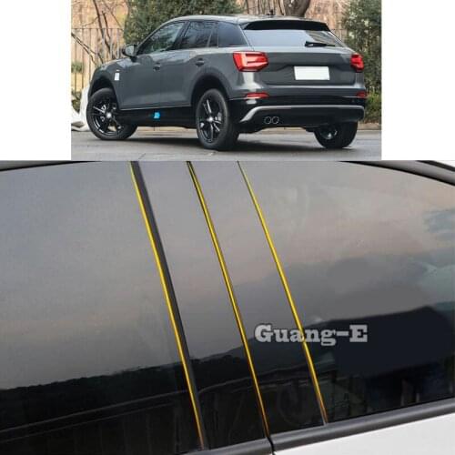 Car PC Material Pillar Post Cover Door Trim Window Piano Black Molding Sticker Plate Parts For Audi Q2 Q2L 2018 2019 2020 2021