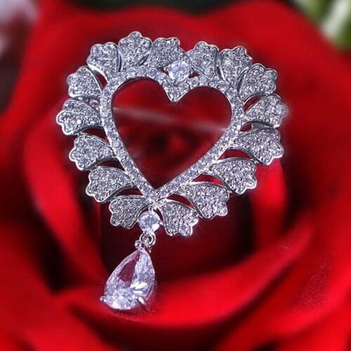 1pc Clear CZ Heart Shaped Brooches Luxury Tassel Brooches Handmade Brooches Fashion Jewelry Clothes Accessories