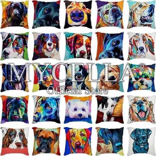 Cushion cover dog portraits Cushion Decorative Pillow Christmas Cartoon Dog Art Home Decoration Sofa Throw Pillows 45*45cm