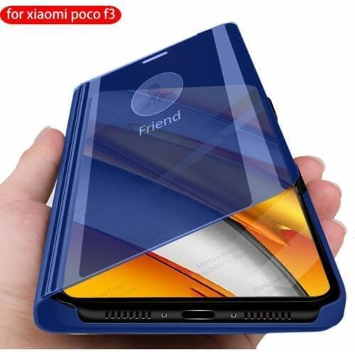 Case pocof3 poxo poko little f 3 smart mirror flip magnetic cover for xiaomi poco f3 poco f 3 xiomi f3 6.67'' stand book coques