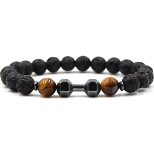 Black Dumbbell Lava Stone Tigers Eye Beads Essential Oil Diffuser Bracelet Balance Yoga Pulseira Feminina Buddha Jewelry