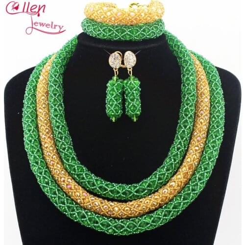 Colorful Nigerian Wedding Bridal jewelry set African Beads Jewelry Set Handmade Dubai costume Necklace Bracelet Earrings N0004