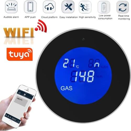 LCD display Tuya WiFi GAS LPG Leak Sensor alarm Fire Security detector APP Control home Safety smart Temperature monitoring