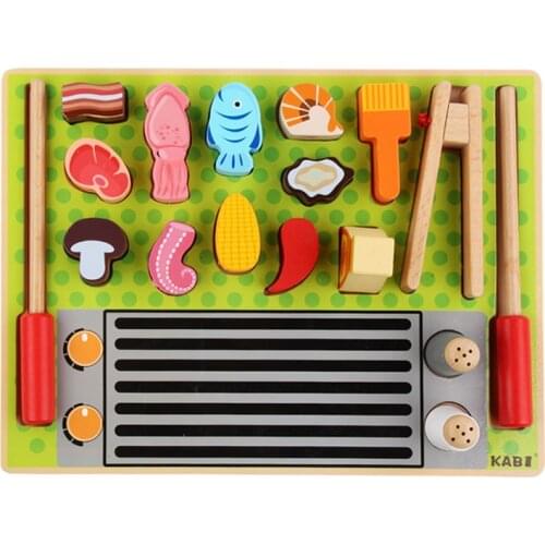 Childrens wooden simulation kitchen play house ice cream fruit shop barbecue set cognitive cut cash register educational toys
