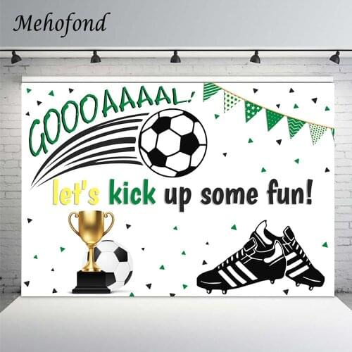 Mehofond Football Party Photography Backdrops Green Flag Sneakers Champion Cup Boy Birthday Background Poster Photophone Decor