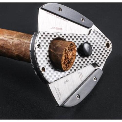 Hot Sale Carbon Fiber Luxury Portable Cigar Cutter Sharp Travel Double-edged Guillotine Stainless Steel Cigar Cutter CT-042