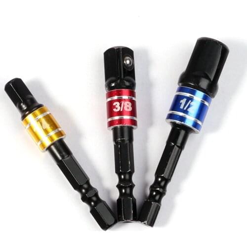 Shank Drill Socket Adapter for Impact Driver with Hex Shank to Square Socket Drill Bits Bar Extension Set 1/4" 3/8" 1/2 Bit Set