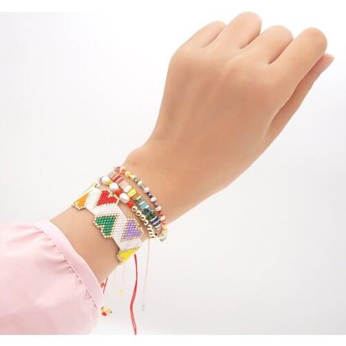 Fine Bohemian Style Miyuki Rice Bead Bracelet Sets Woven Love Rainbow TIla Beaded Wild Natural Pearl Bracelet For Womens