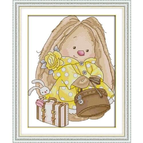 Joy Sunday Cross Stitch Kit Embroidery Needlework Sets 11&14CT Cross Stitch Cartoon Pattern Can't Pick Up The Luggage Embroidery