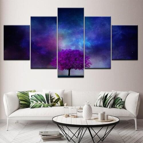 Canvas Painting The vast sky with a tree 5 Pieces Wall Art Painting Modular Wallpapers Poster Print for living room Home Decor