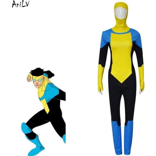 AniLV Halloween Carnival Invincible Mark Grayson Cosplay Costume Bodysuit Headgear Uniform Set