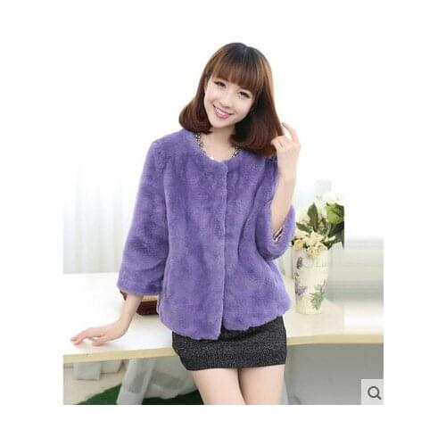 Top brand Slim Women O-neck Faux Rabbit Fur Coat N6 high quality