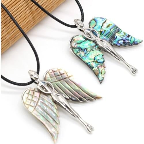 Fashion Angel Natural Shell Pendant Necklace Abalone Shell Pendant Necklace for Jewelry Party Gift Length 55+5cm Size 45x65mm