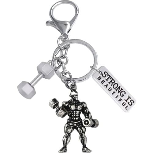 Fashion Metal Barbell Pendant Key Chain Strong Bodybuilder Perfect Muscle Charm Keychain Gym Mens Gift Key holders