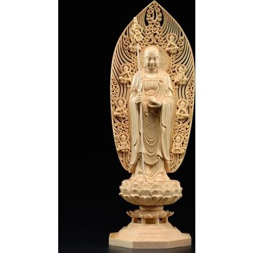 New solid wood Dizang Bodhisattva statue, Solid wood carving home decoration feng shui statue, Large high-quality Buddha statue