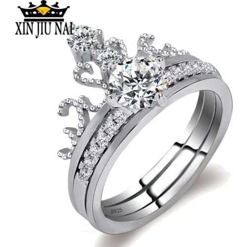 New Fashion Jewelry Zircon Stainless Double Layer Zircon Crown Rings For Women Gifts Anillo Anel Bague Punk silver 925 ring mens