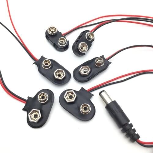New 10pcs 6F22 9V Battery Adapter Snap Connector clip Lead Wires holder DC 5.5*2.1 jack Clip Power cable For Arduino DIY Jack