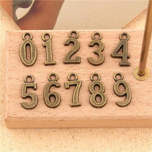 Wholesale 1sets (10pcs) 15mm Bronze Arabic Number 0~9 Charms DIY Jewelry Findings Accessories
