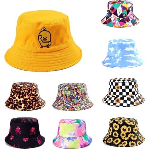 Summer Duck smile Bucket Hat for Men Women Two Side Fashion Hip Hop Fisherman Hat Bob Boys Girls Outdoor Travel Hat Shade Panama