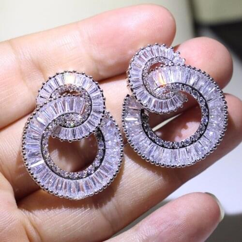 Drop Shipping Unique Choucong Luxury Jewelry 925 Sterling Silver T Cut Full Clear White 5A CZ Infinity Circle Earring For Women