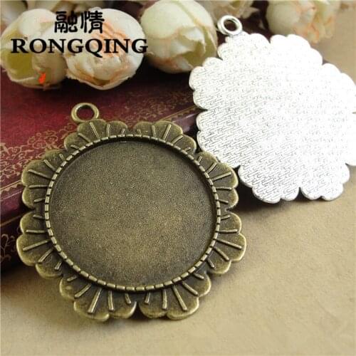 RONGQING 2018 Fashion Blank Flower Cabochon Base 30mm Lotus Leaf Cameo Settings 20pcs/lot Wholesale