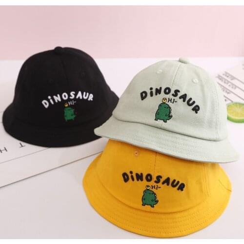Korean cartoon dinosaur baby bucket hat summer thin cotton childrens fisherman hat outdoor travel kid boy sun hat