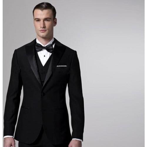 Tuxedos Black Men Suits 3 Pieces(Jacket+Pants+Vest+Bowtie)Tailor Made Man Suits Fashion Teno Masculino Breathable Regular Fit