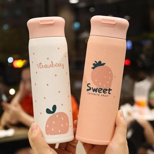 Fresh Pink Thermos Hot Water Bottle With Lid 304 Stainless Steel Vacuum Flask Hidden Portable Coffee mug insulated Cup
