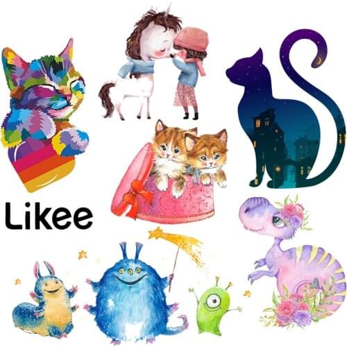 Hippie Unicorn Patches Iron On Patches For Clothing DIY Cartoon Heat Transfer Patches Thermal Stickers Cute Cat Iron On Transfer