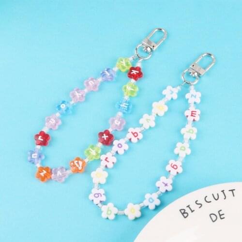 Creative Color Letter Flower Key Chain Cute Acrylic Flower Fitting Pendant Keyring Women Couple Bag Car Charm Keyfob Ornament