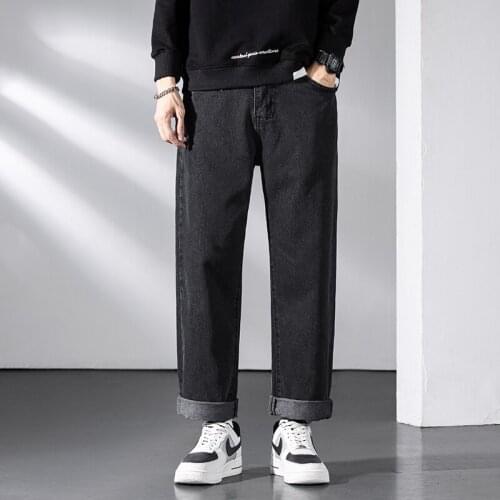 High-End Brand MenS Loose Wide-Leg Pants Trendy Fashion Youth Streetwear Casual Straight Denim Trousers 2021 Autumn Male Pants