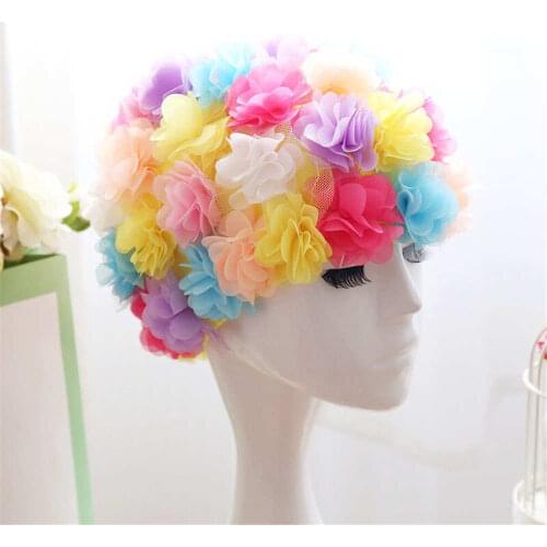Handmade Lace Flower Swimming Cap Women Swimwear For Long Hair Ear Protection Swim Hat Mix Color Bathing Cap Large Size Pool Hat