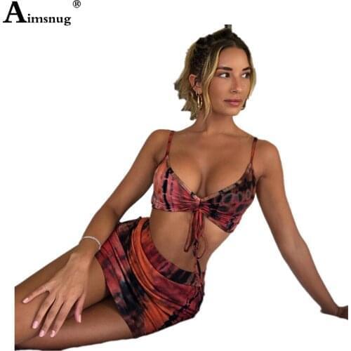 Women Bikini Sets Three Pieces Swimsuit Fashion Tie Dry Beachwear Western Style 2021 Bandage Skirt Swimwear Sexy Womens Clothing