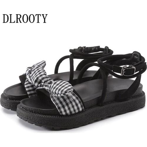 Women Sandals Flats 2019 New Summer Fashion Bohemia Shoes Woman Slides Buckle Butterfly-knot Rome Retro Lady Casual Peep Toe