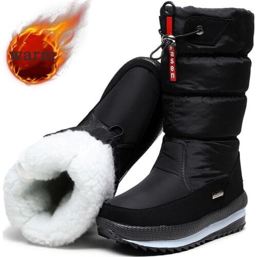 Women boots 2021 non-slip platform boots women shoes warm plush mid-calf shoes woman hook&Loop snow boots female winter botas