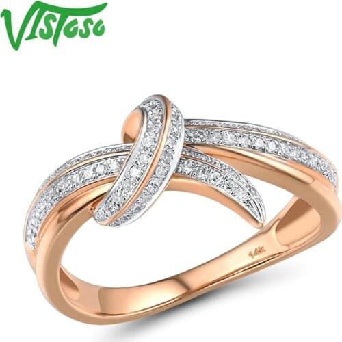 VISTOSO Gold Rings For Women Genuine 14K 585 Rose Gold Ring Sparkling Diamond Promise Engagement Rings Anniversary Fine Jewelry