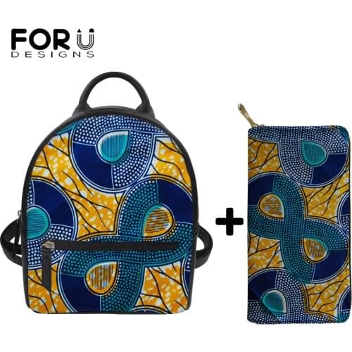 FORUDESIGNS African Floral Ethnic Print Women Backpack Mini PU Leather Multi-Function Small Backpack Female Ladies Shoulder Bags