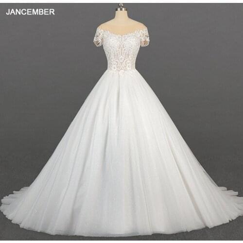 LSDZ30 JANCEMBER White Simple Attractive O-Neck Short Sleeve Button With Back Wedding Dress 2020 For Woman A-Line Gown