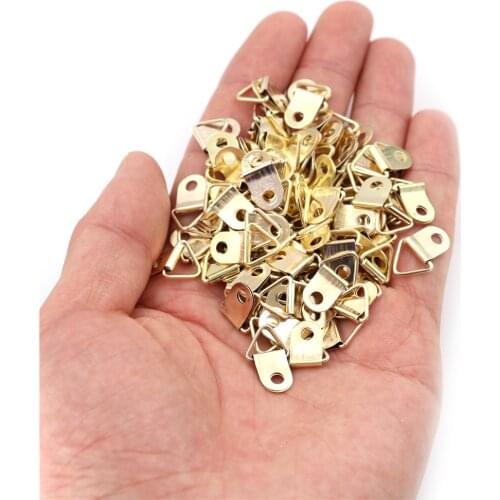 100pcs Universal Strong Golden D Rings Decor Picture Frames Hanger Hooks Hanging Triangle Screws Helper