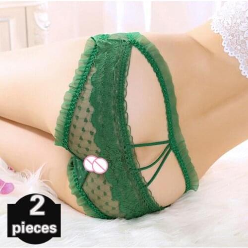 2 pcs Womens underpants sexy lingerie Female underwear mid waisted underpants Womens lace shorts briefs hip tempting thong