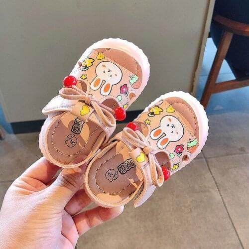 2021 Baby Summer Shoes 0-3 Years Baby Girls Cute Rabbit Beach Sandals Infant Toddler Summer Princess Non-Slip Shoe Size 15-25