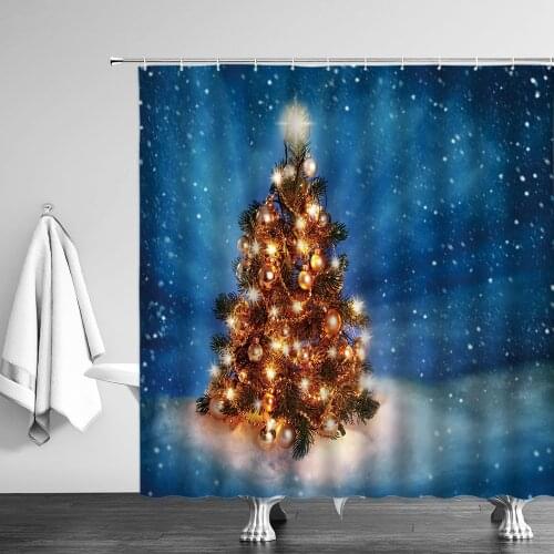 3D Colorful City Christmas Tree Pattern Shower Curtains Bathroom Curtain Waterproof Bath Curtain With 12 Hooks Christmas Gift