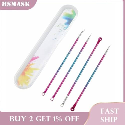 4PCS Acne Blackhead Stainless Steel Spot Extractor Acne Treatment Needle Face Clean Blackhead Remover Tool Facial Pore Cleaner