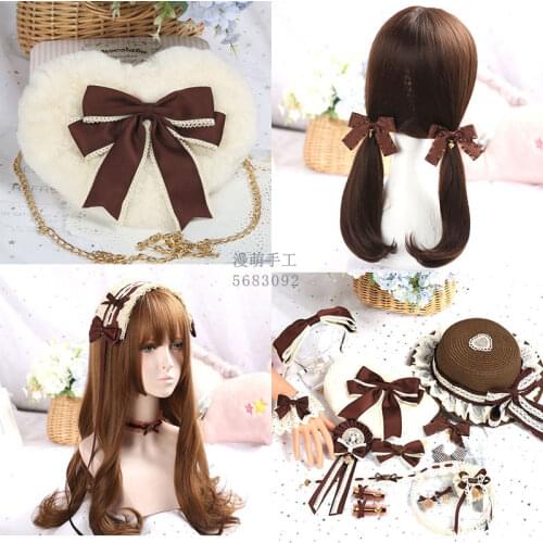 Lolita Headwear Handmade Daily Headband Side clip Headdress Cosplay Accessories Japanese style Soft Sister chocolate tiramisu