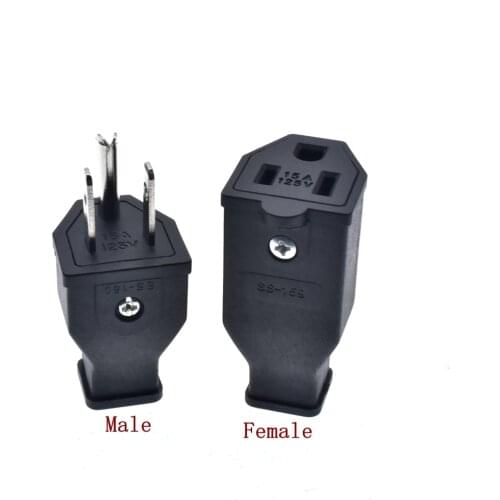 US American 3 Pins Industrial AC Electrical Power Rewireable Plug Male Wire Socket Outlet Adapter Extension Cord Connector 15A