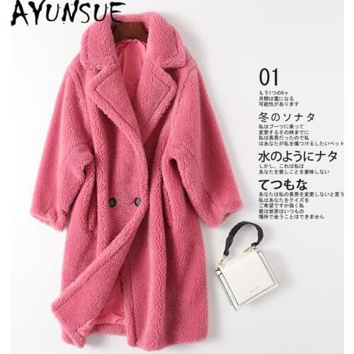 AYUNSUE Sheep Shearling Coat Women Winter 2021 Long Natural Fur Coat Female Wool Jackets Korean Casacos Femininos Inverno Gxy176