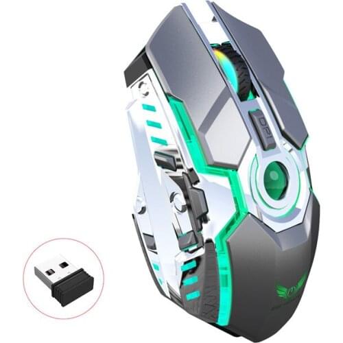 Wireless Gaming Mouse RGB Rechargeable Home Office 2400 DPI Backlit 2.4G USB Optical Ergonomic For PC Laptop Black Grey Highend