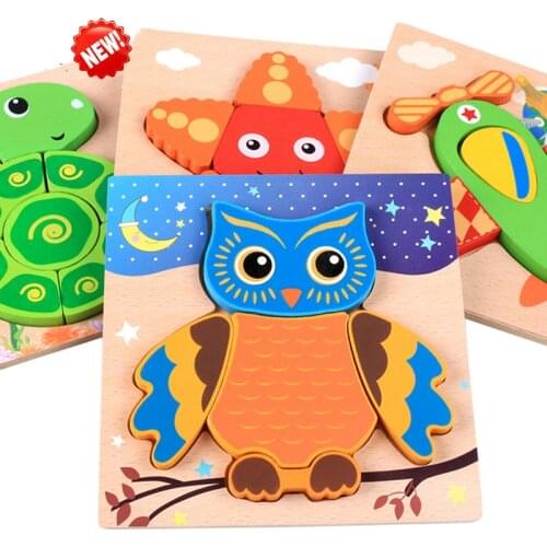 Baby Toys Educational Toys Wooden 3d Puzzle Cartoon Animal Intelligence Kids Brain Teaser Learning Toys for Children Jigsaw