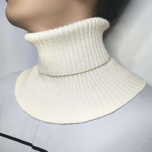 Elegant Men Warm Ribbed Turtleneck Pullover Knitted Sweater Fake Collar Windproof Detachable False Collar Removable Scarf Wrap